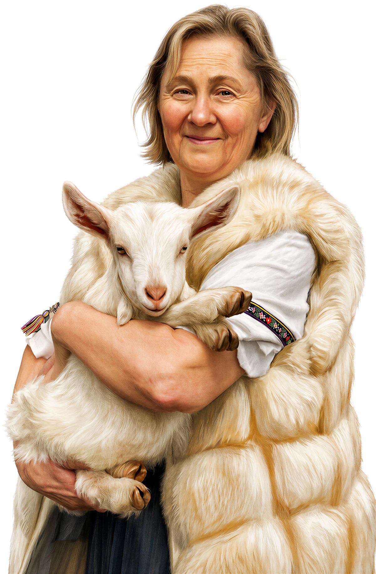 Dr Natasha Campbell-McBride holding a goat kid.
