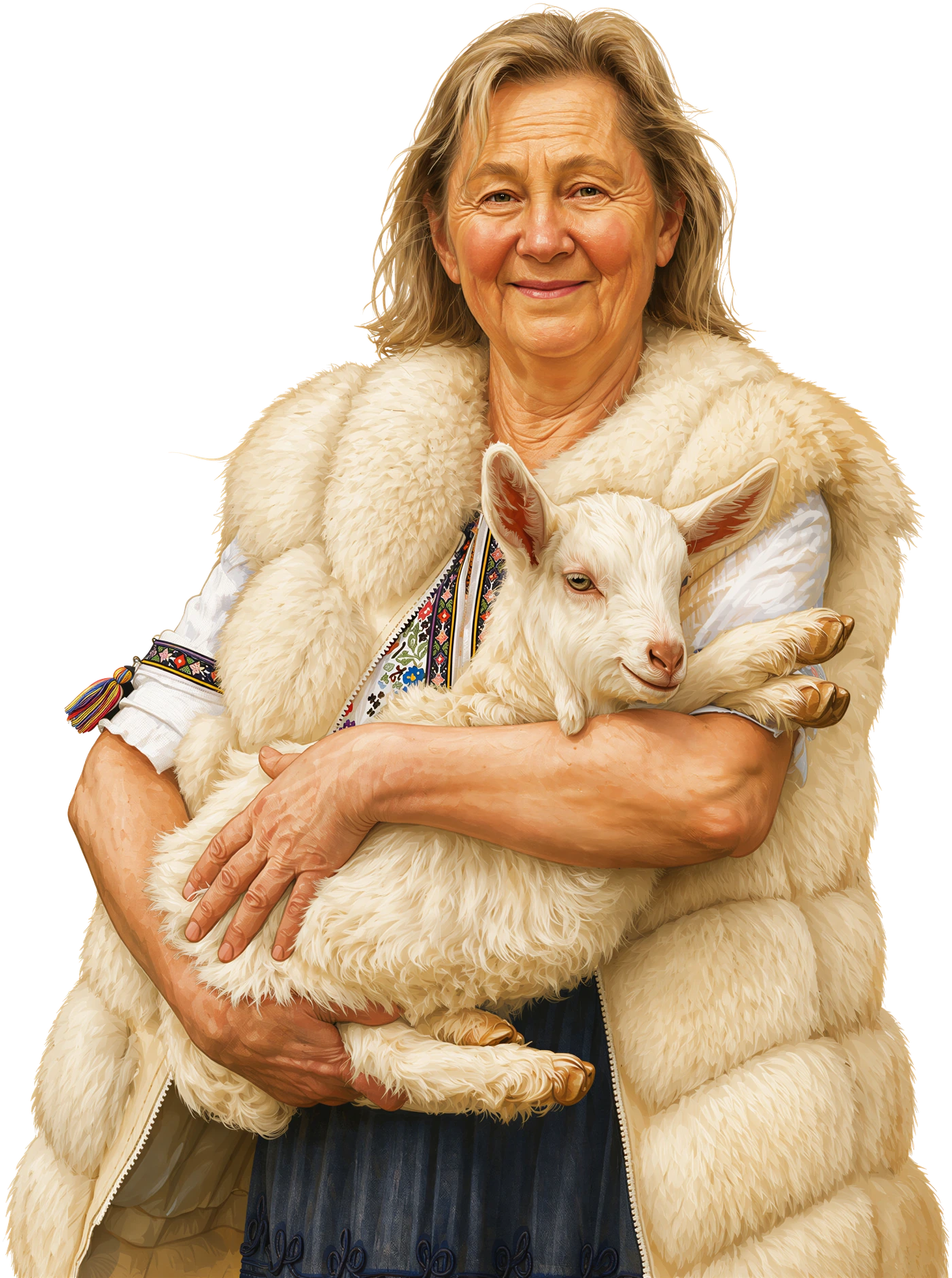 Dr Natasha Campbell-McBride holding a goat kid.